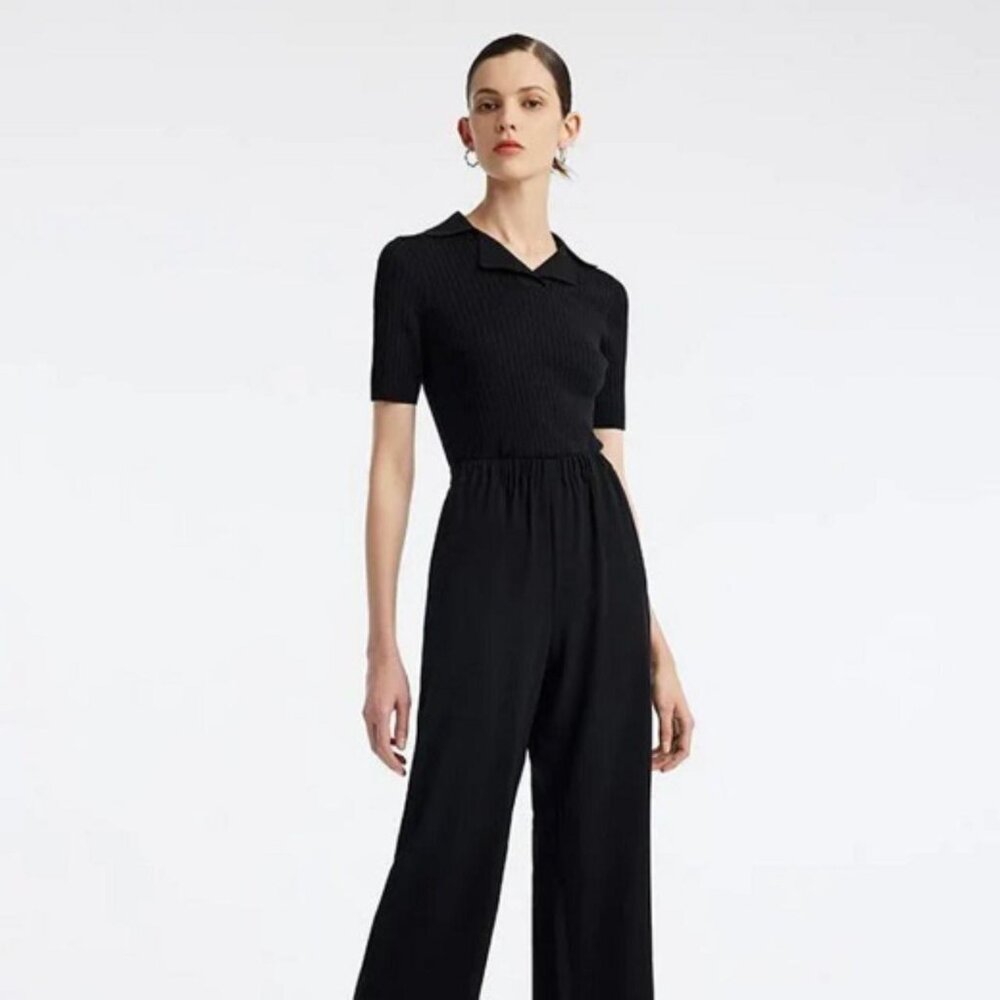 GOELIA Black Tencel Mulberry Silk Blend Knit Top in Black size M